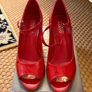 Franco Sarto Red Patent Peep Toe Heels
